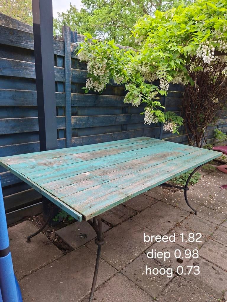 Geleefde antieke tuintafel, Tuin en Terras, Tuintafels, Ophalen, Gebruikt, Rechthoekig, Hout