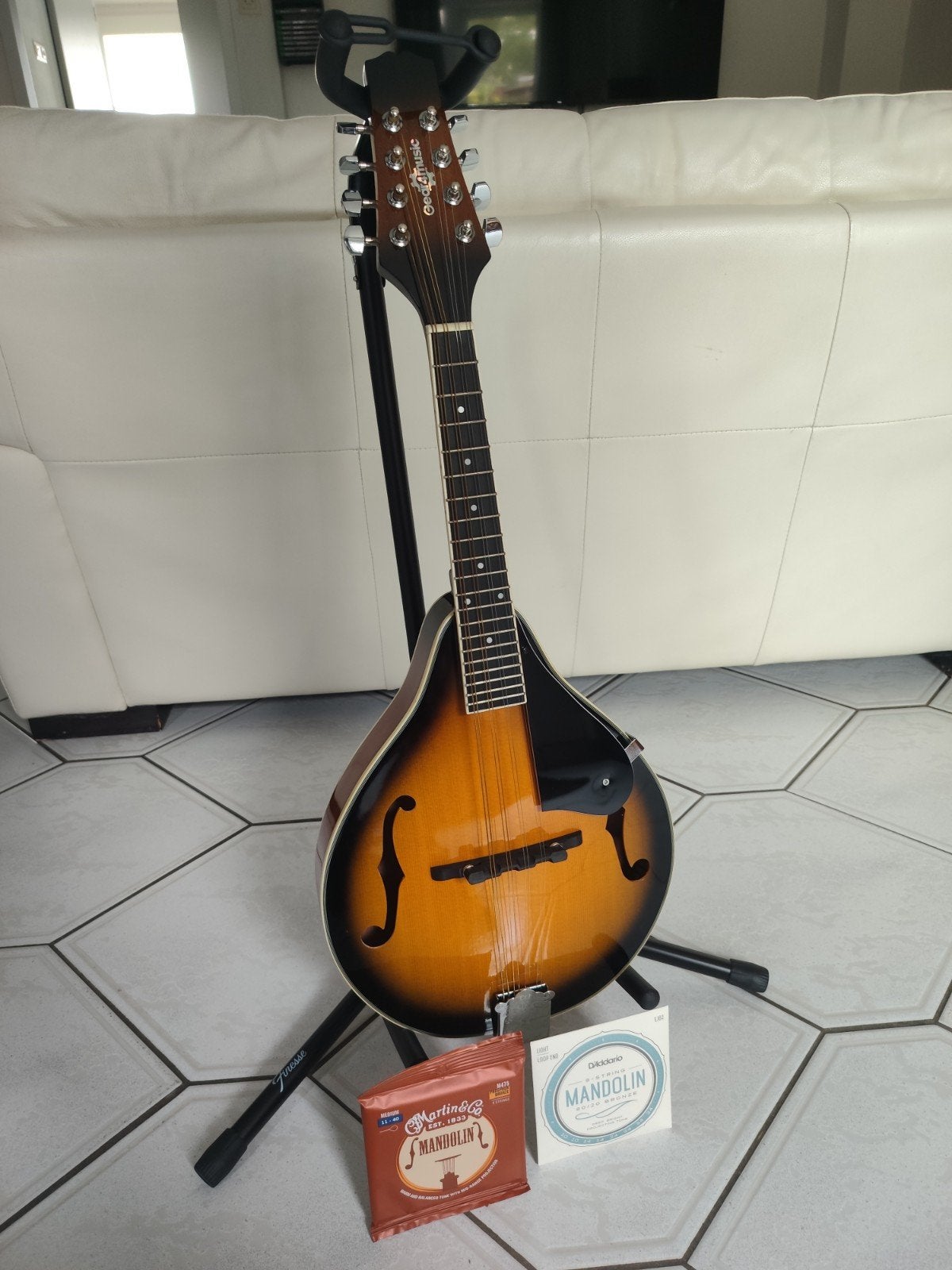 Gear4music Mandoline Vintage Sunburst + Standaard en Snaren, Ophalen, Zo goed als nieuw, Overige typen