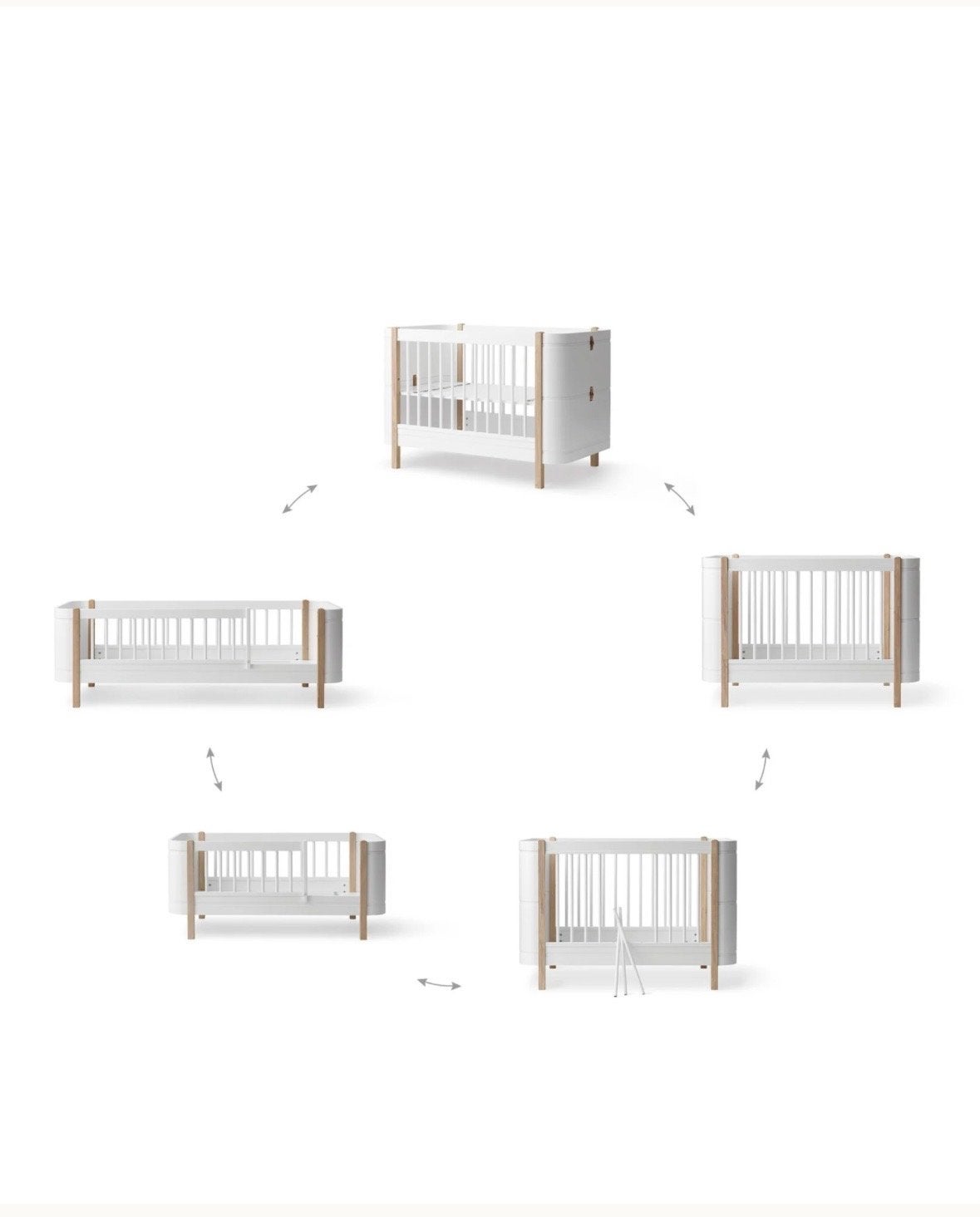 Oliver Furniture Wood Mini+ babybed/juniorbed incl. matrasse, Ophalen, Wit, 190 cm of minder, Hout