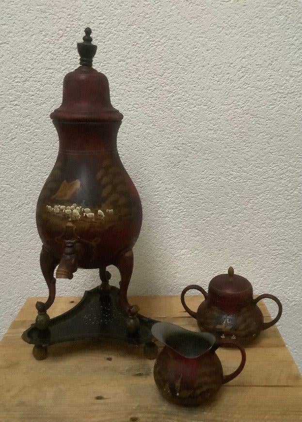 Tinnen set met kraantjes kan, handbeschilderd en méér tin, Ophalen of Verzenden