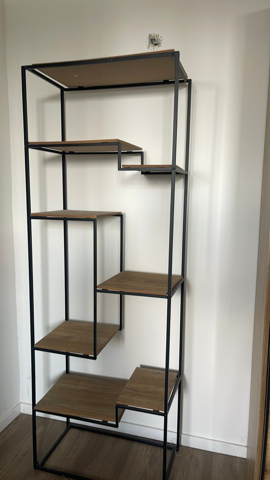 Moderne Boekenkast met Zwart Metalen Frame en Houten Planken, Ophalen, Met plank(en), 200 cm of meer, Zo goed als nieuw