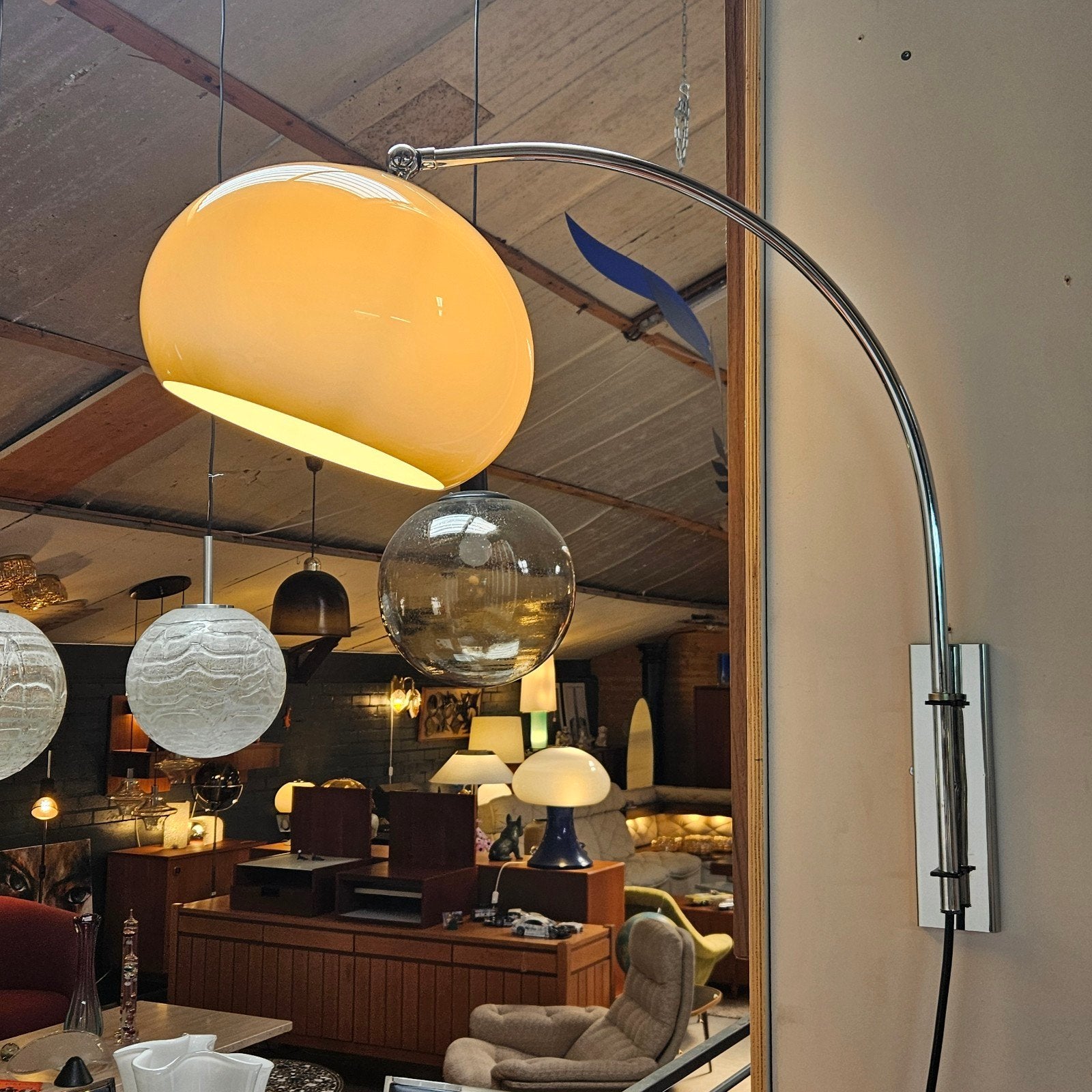Vintage wandlamp boog Dijkstra, Gebruikt, Met schakelaar, E27 (groot), Ophalen of Verzenden