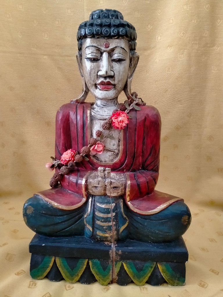 Oude prachtige houten Boeddha beeld uit Indonesië ., Hout, Ophalen of Verzenden, Handgemaakt, Indonesië