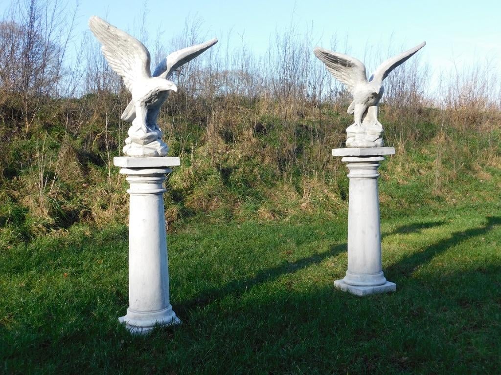 Set van 2 - Adelaar op Sokkel - 140 cm - Volledig Steen, Dierenbeeld, Steen, ., Ophalen of Verzenden