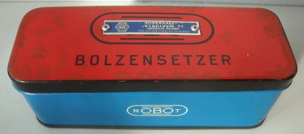 Bolzensetzer rOBOt blikje 17,5 x 6,4 x 6 cm, in behoorlijke, Verzamelen, Ophalen of Verzenden, Zo goed als nieuw, Overige, Overige merken