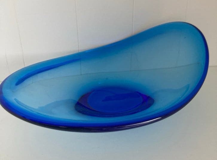 Vintage Ikea design kobaltblauw glazen schaal, Verzenden, Gebruikt, Rond, Glas