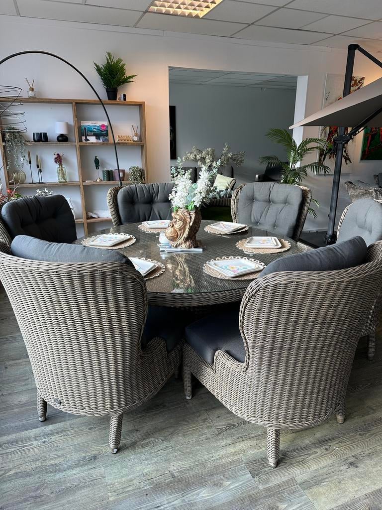 4 Seasons Outdoor (4SO) Luxe Tuinset – Ø170 cm + 6 stoelen, Zenq, Verzenden, ., Zo goed als nieuw