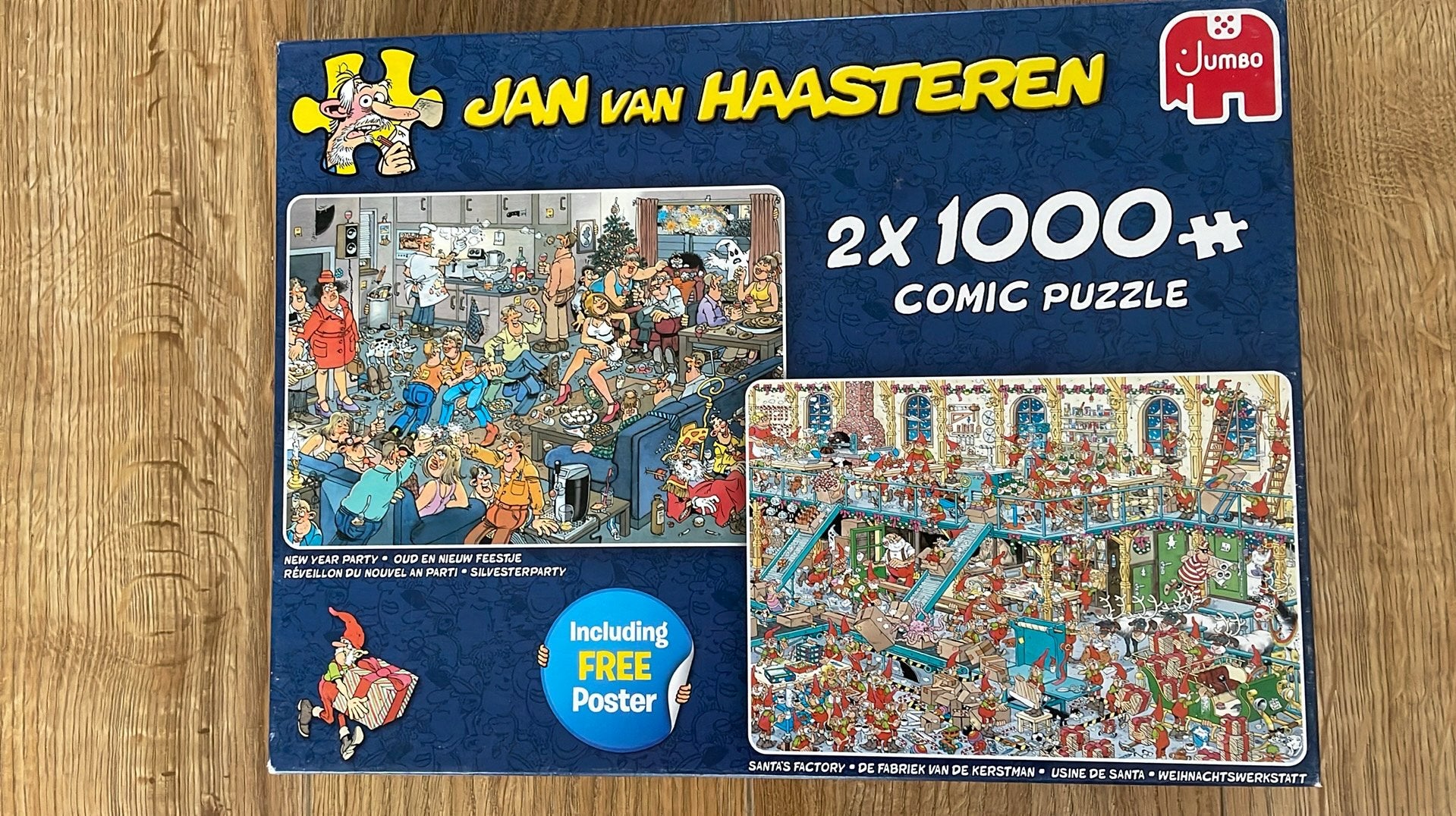 Jan van Haasteren combi: santa’s factory en new year party, Ophalen of Verzenden, 500 t/m 1500 stukjes, Zo goed als nieuw