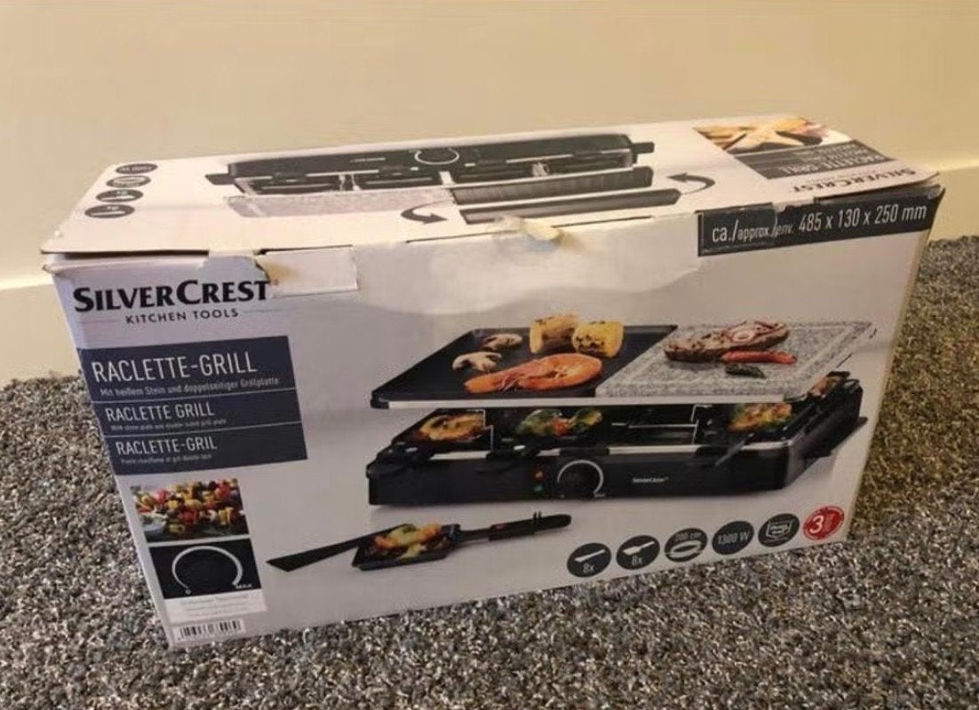 Raclette-Grill SilverCrest met natuursteen en grillplaat, Ophalen, Nieuw, 4 t/m 7 personen