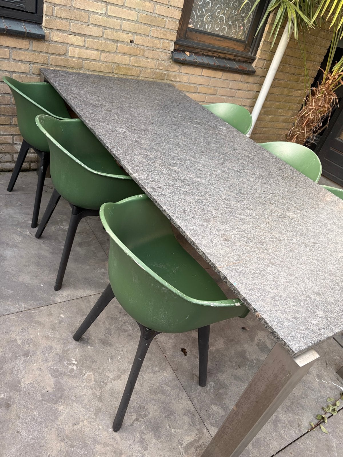 granieten tuintafel 223x100 cm | RVS onderstel | Natuursteen, Tuin en Terras, Tuintafels, Ophalen, Gebruikt, Rechthoekig, Rvs