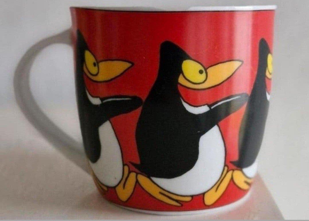 Leuke rode mok met pinguïns, Ophalen of Verzenden, Zo goed als nieuw