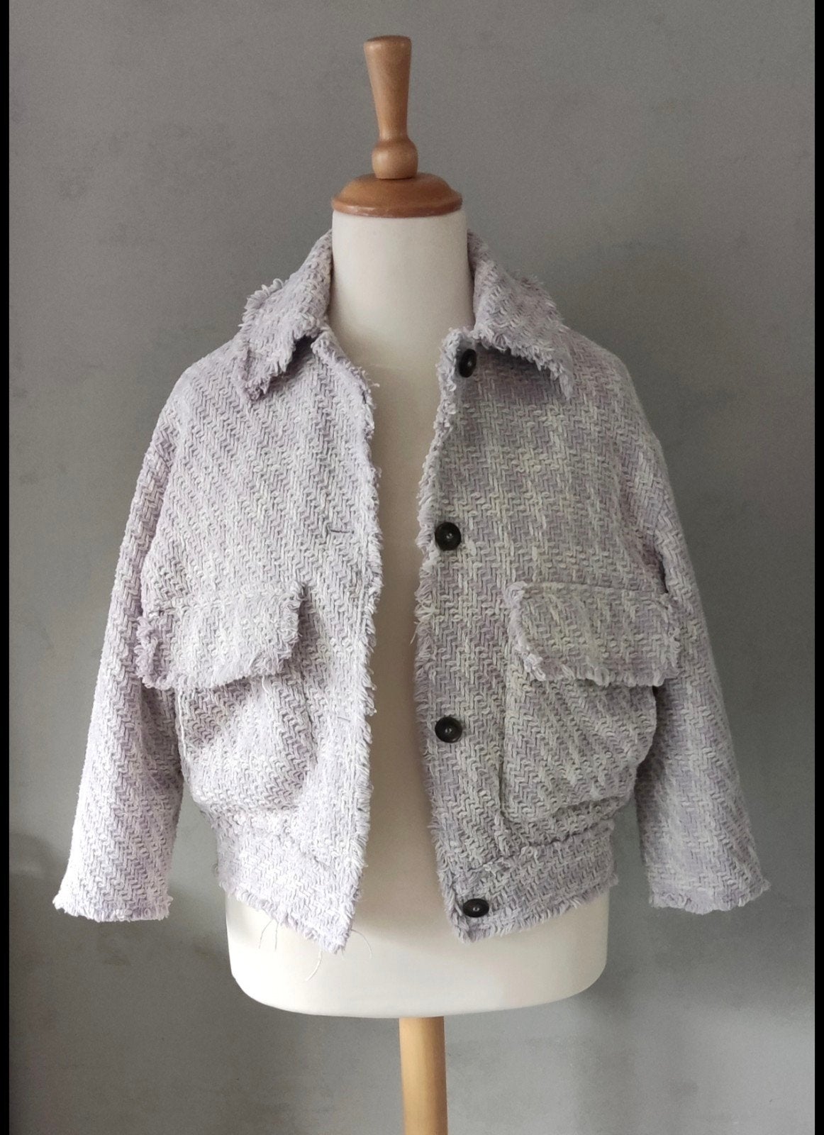 H&M tweed boucle bomberjack maat S Oversized, H&M, Wit, Ophalen of Verzenden, Zo goed als nieuw