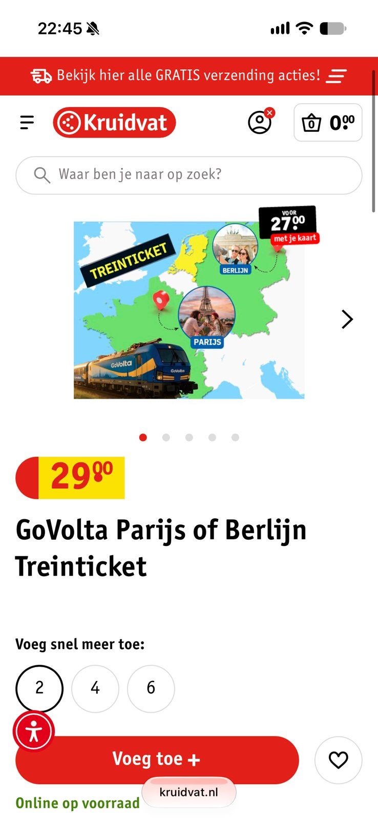 Treinticket GoVolta naar Parijs of Berlijn - 6 stuk, Drie personen of meer, Trein, Buitenland, Met bestemming of datum