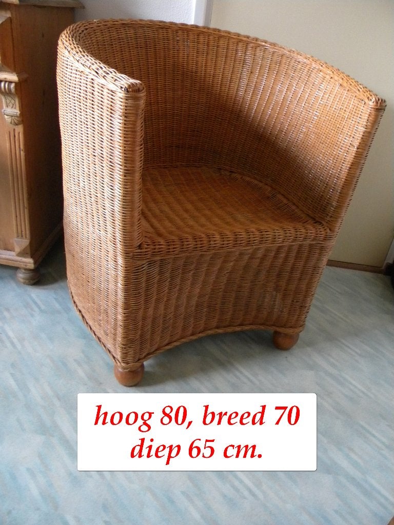 FAUTEUIL RIET, RIETEN FAUTEUIL RIETEN STOEL HALFROND, Ophalen, Gebruikt, ROMANTISCH, LANDELIJK, 50 tot 75 cm