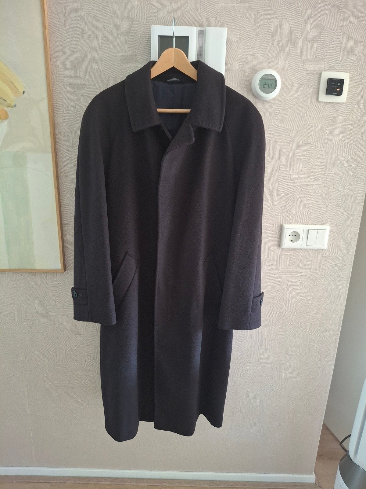 Donkerblauwe wollen mantel (72% scheerwol, 8% cashmere), Kleding | Dames, Jassen | Winter, Blauw, Maat 42/44 (L), Ophalen of Verzenden