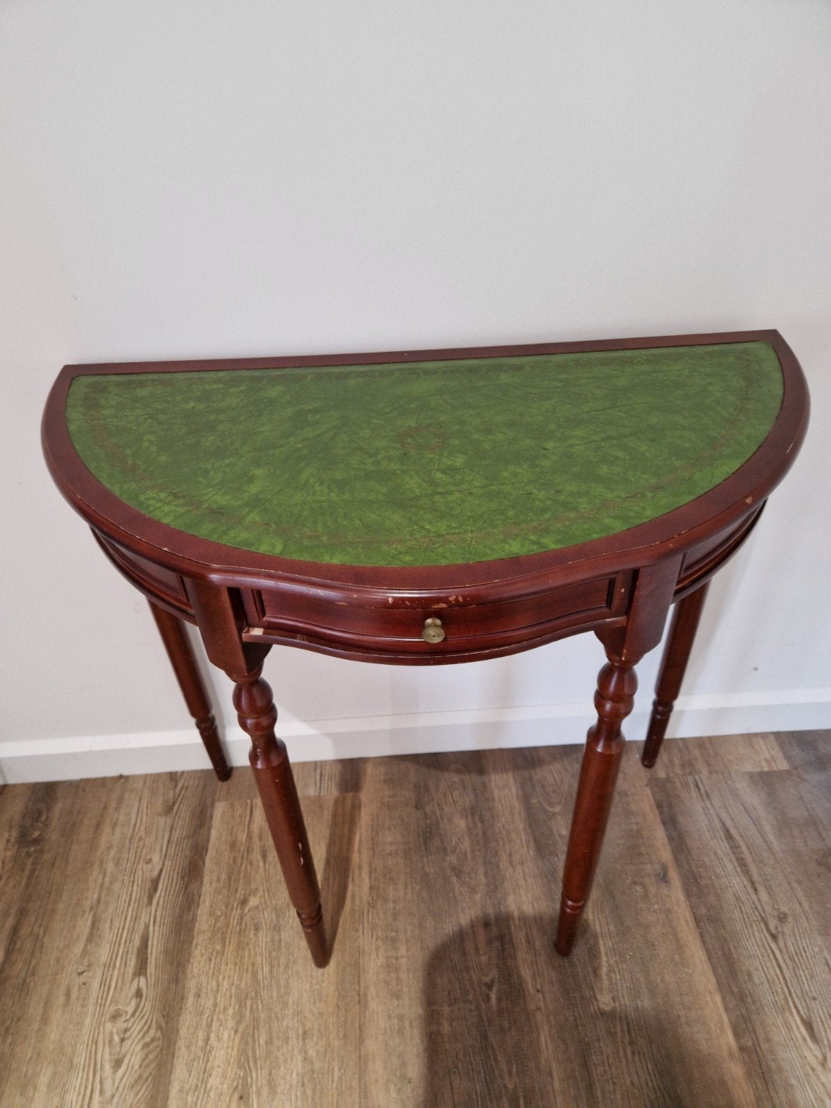 halve maan console, mahonie met groen leer, Ophalen, Gebruikt, 50 tot 100 cm, Overige vormen