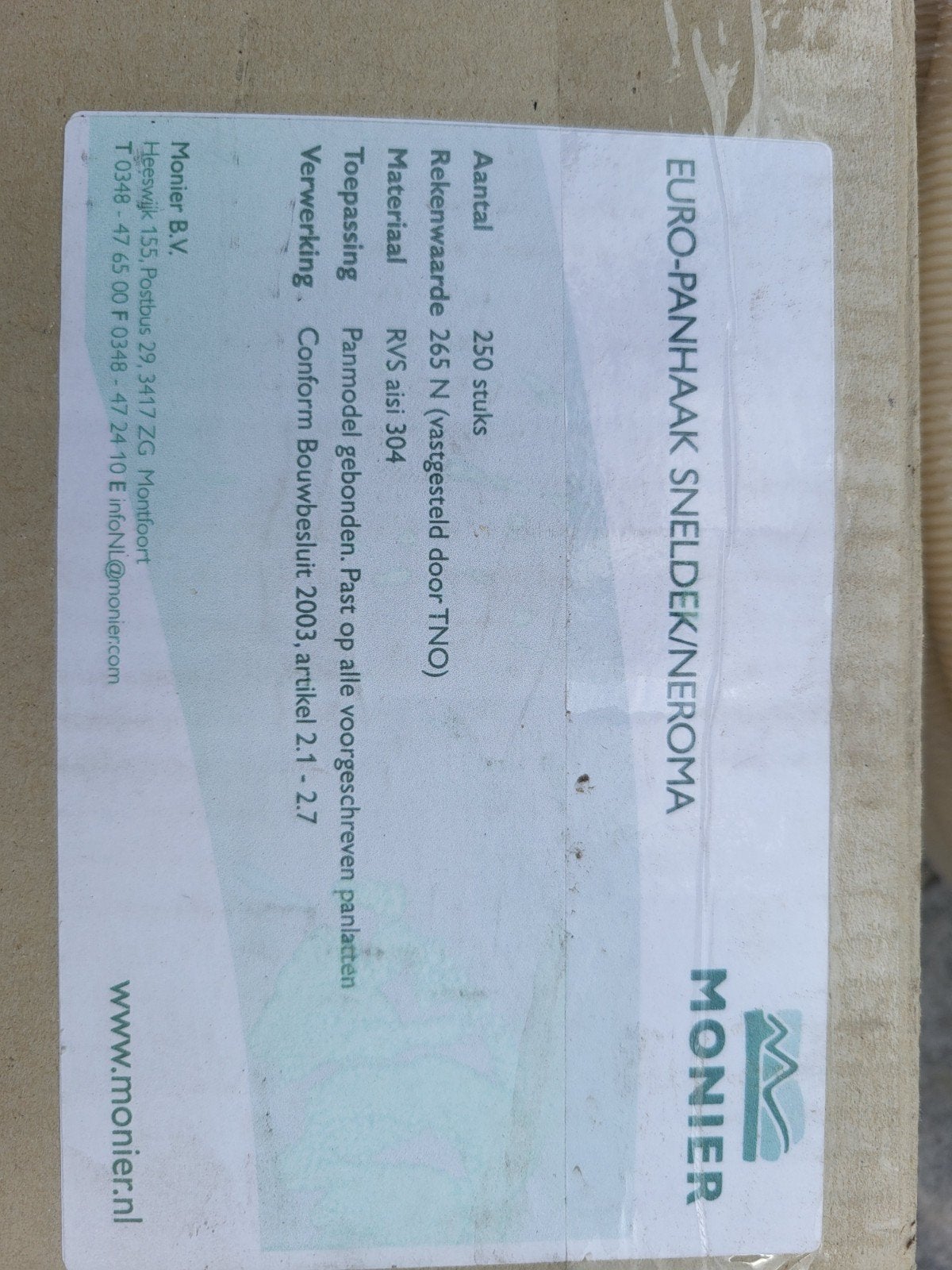 Monier Euro-Panhaak Sneldek/Neroma - ruim 300 stuks RVS, Overige kleuren, Overige typen, Nieuw, Ophalen of Verzenden