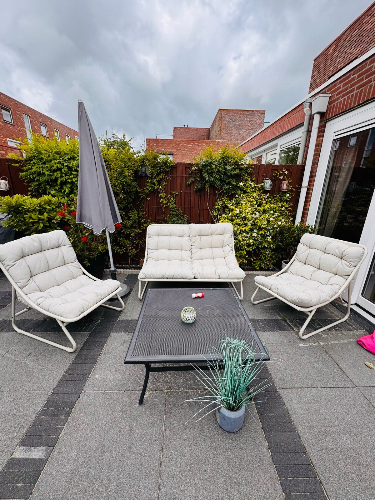 Intratuin 4-delige loungeset Eline beige, Tuin en Terras, Tuinsets en Loungesets, Ophalen, 4 zitplaatsen, Gebruikt, Aluminium
