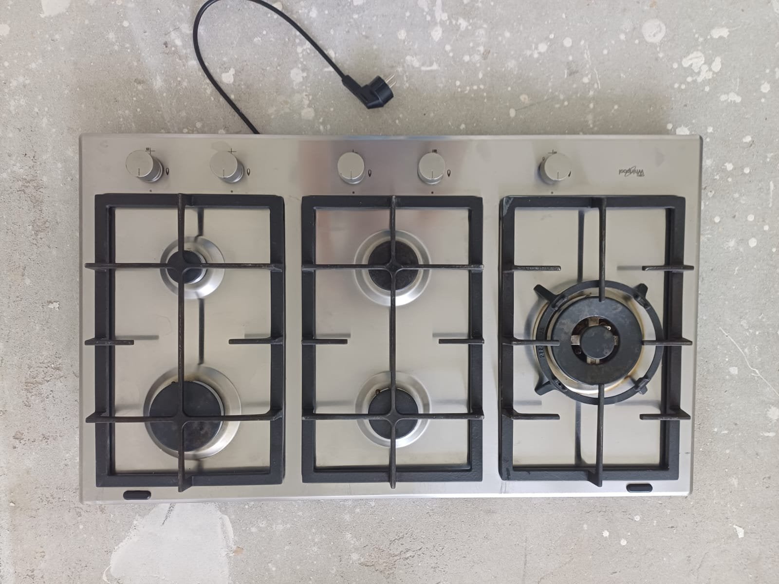 Whirlpool gaskookplaat 5-pits RVS – wokbrander – GMA 9522/IX, Witgoed en Apparatuur, Kookplaten, Gebruikt, Ophalen of Verzenden