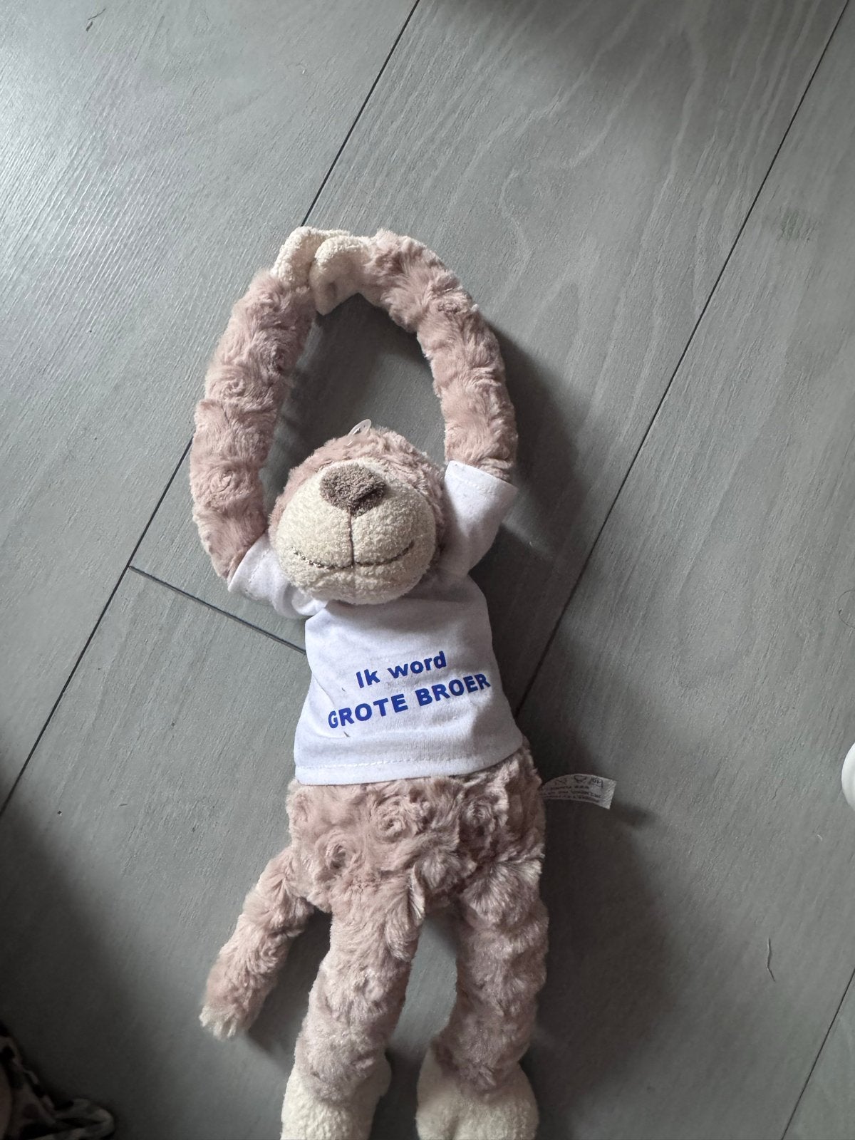 Knuffelaap "Ik word GROTE BROER" - Zo goed als nieuw, Overige merken, Overige karakters, Ophalen of Verzenden, Zo goed als nieuw