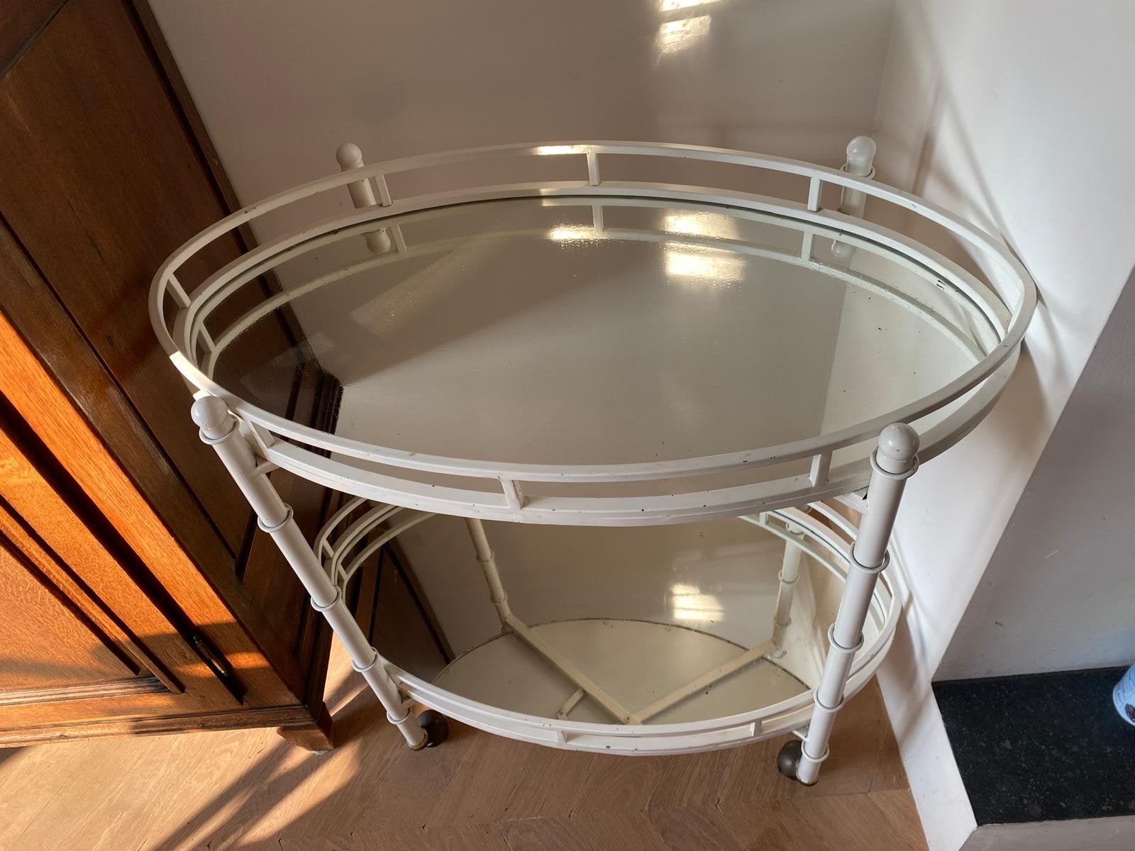 Stijlvolle barcart/drank trolley met spiegelbladen, Ophalen, Gebruikt, 50 tot 100 cm, Ovaal
