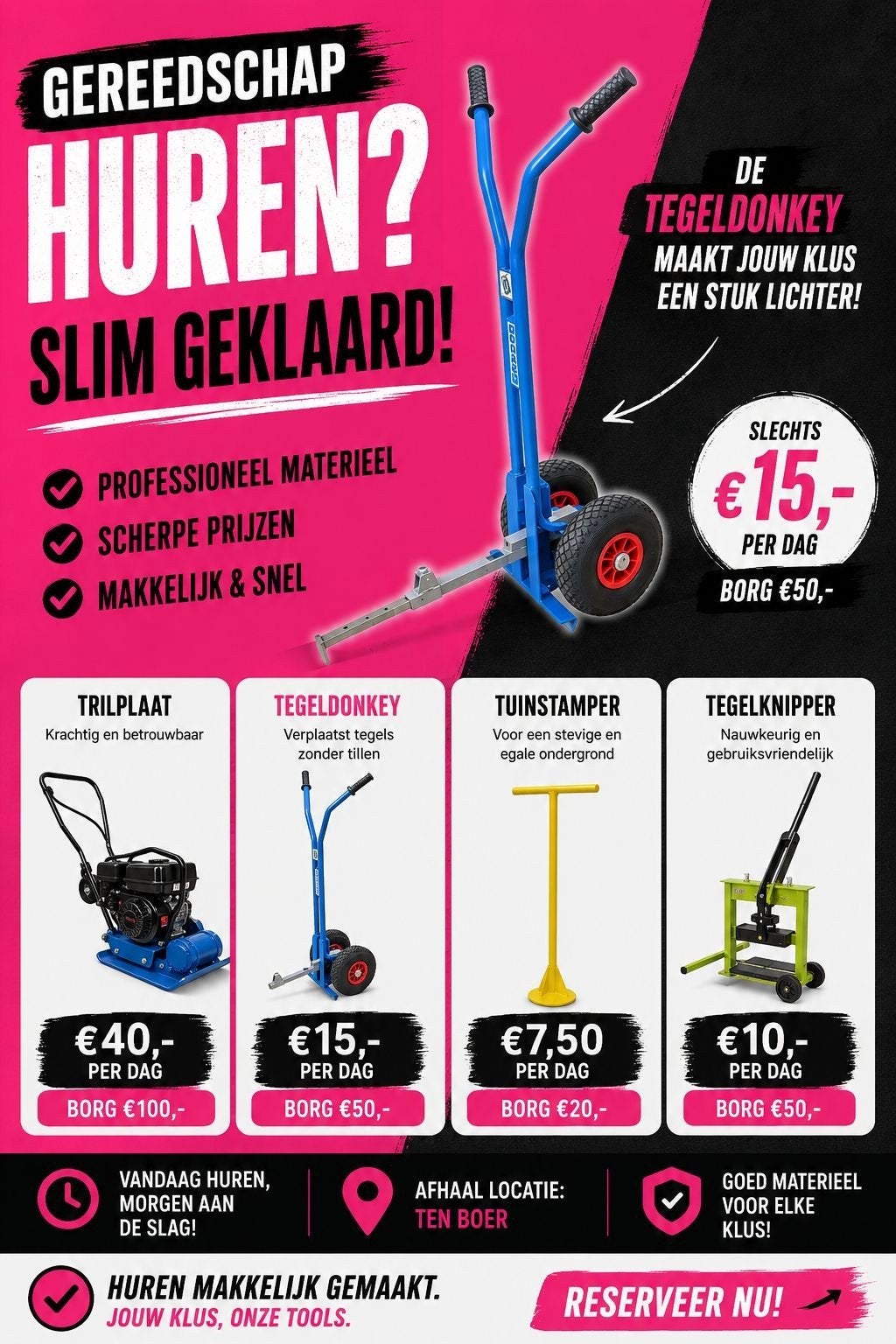 Te huur tuin gereedschap trilplaat, Ophalen
