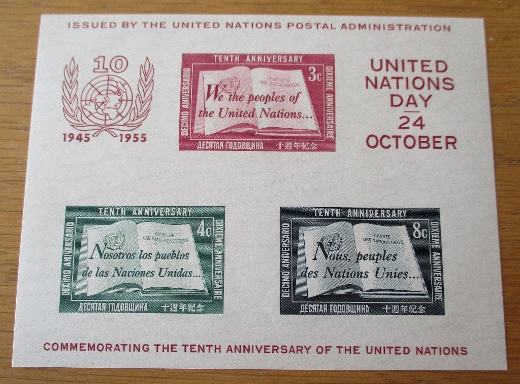 Verenigde Naties New York, blokje nr. 1, 10 jaar VN, 1955, Verzenden, Postfris, Noord-Amerika
