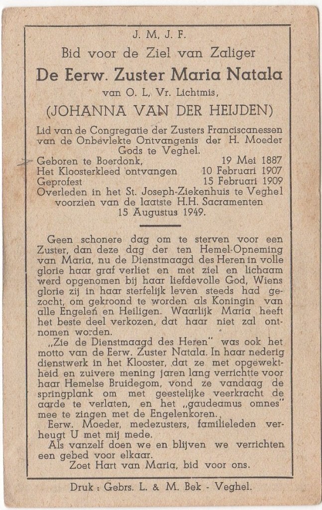 zr. Johanna van der Heijden 1887 Boerdonk + 1949 Veghel, 62, Verzenden