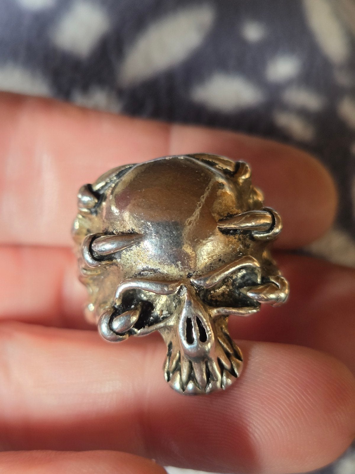 Stoere IJzeren Doodshoofd Ring - Maat 19, Zo goed als nieuw, IJzer of Staal, 19 tot 20, Ophalen of Verzenden, Zo goed als nieuw