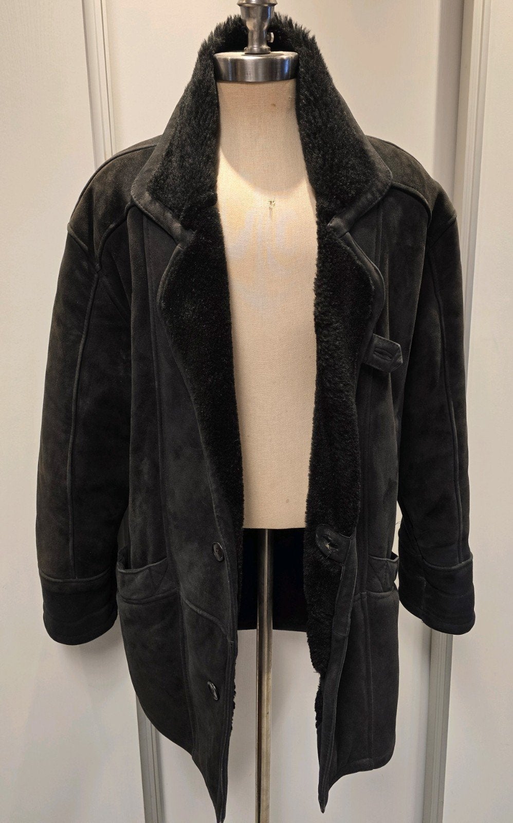 Zwarte heren lammy coat - maat XL - lamsvacht lamsleer, Ophalen of Verzenden, Gedragen, Maat 56/58 (XL), Zwart