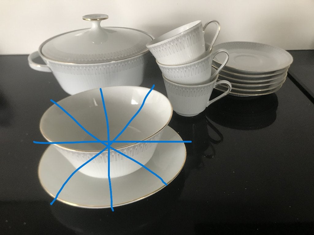 Mitterteich Bavaria servies - 11 delig wit met sierrand, Gebruikt, Overige merken, Klassiek, Ophalen of Verzenden
