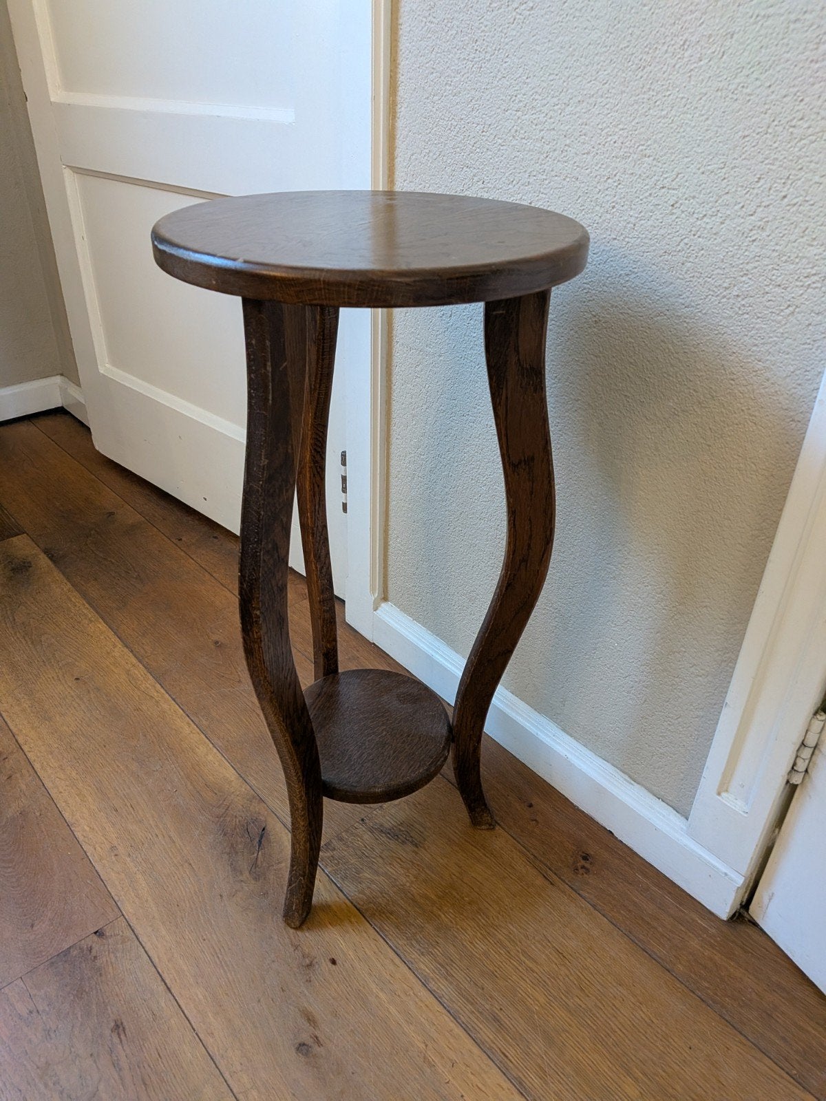 Vintage eiken plantentafel / piedestal (66 cm) - Art Deco.
M, Ophalen, Zo goed als nieuw