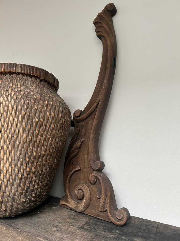 Oud houten ornament sober sleets imperfect brocante, Antiek en Kunst, Ophalen of Verzenden