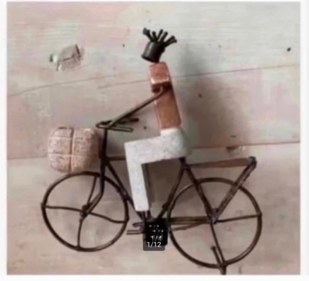 Metalen edelsteen fiets, serpentijn, man, Afrika 25 x 24 cm, Ophalen of Verzenden