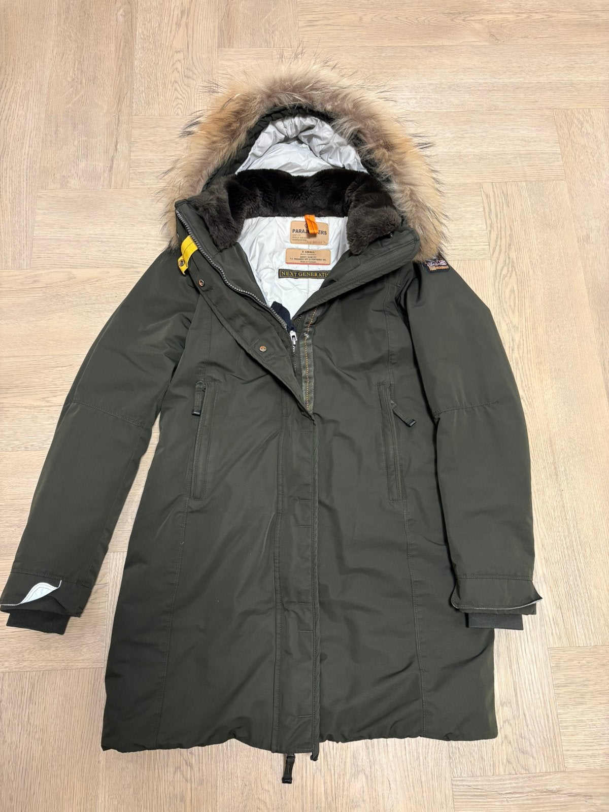 Originele Parajumper dames winterjas selma slim fit XS, Maat 34 (XS) of kleiner, Gedragen, Groen, Parajumpers