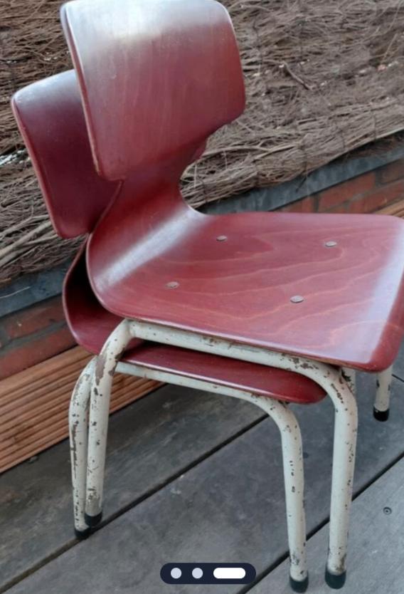 2 Vintage Galvanitas design school stoelen peuter - Pagholz, Gebruikt, Twee, Bruin, Ophalen of Verzenden