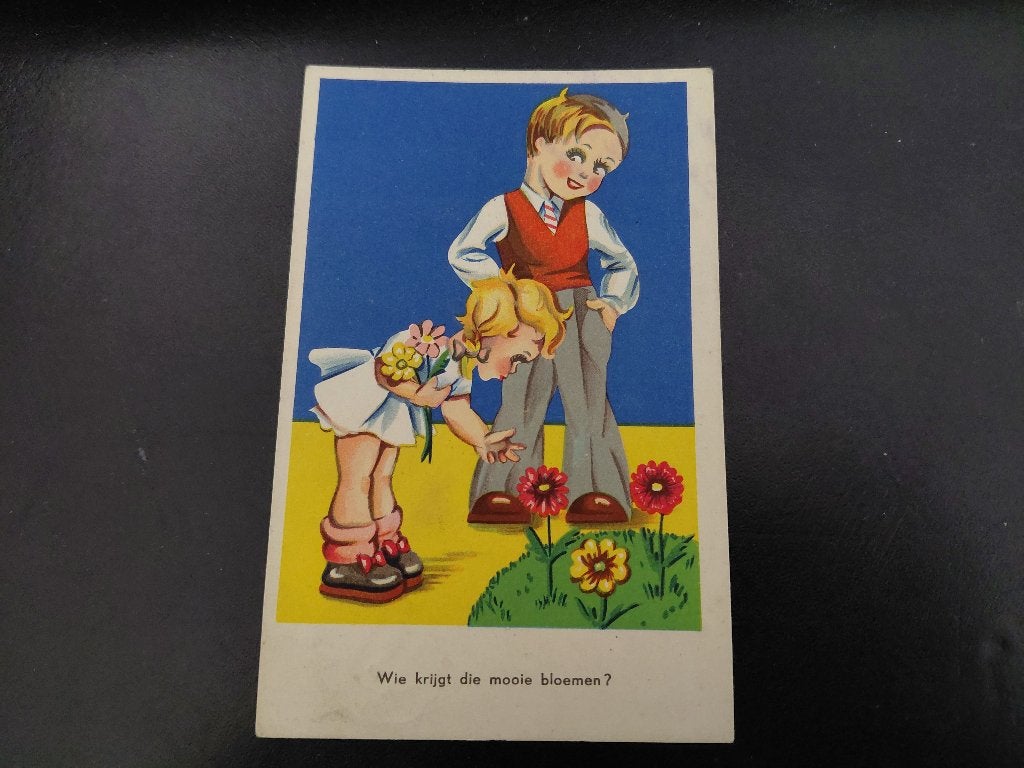 Wie krijgt die mooie bloemen?, gelopen, jaren '40., Verzenden, 1940 tot 1960, Gelopen, Kinderen