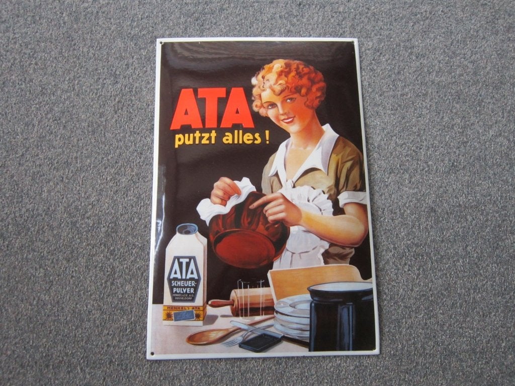 ATA EMAILLE RECLAMEBORD, Ophalen, Zo goed als nieuw, Reclamebord