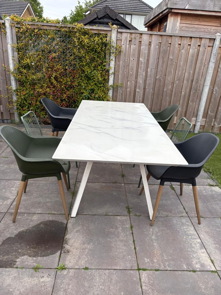 Marmerlook tuintafel, Tuin en Terras, Tuintafels, Ophalen, Gebruikt, Rechthoekig