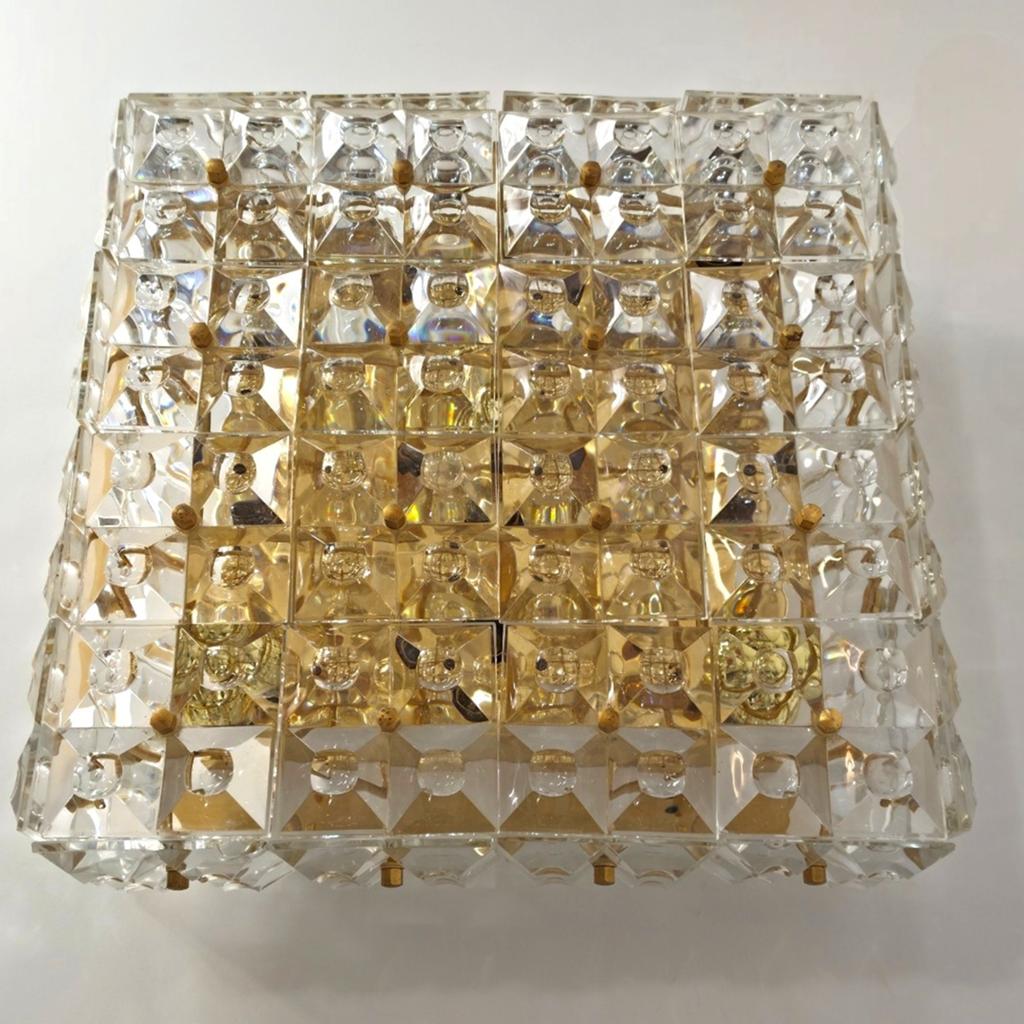 Kinkeldey XL wand/plafondlamp 70s mid century kristal goud, Ophalen of Verzenden, Glas