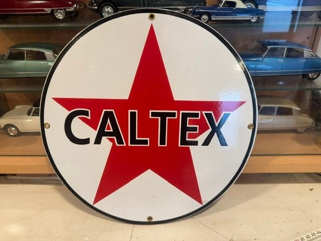 Nieuw Benzine pomp emaille bordje Caltex, Ophalen of Verzenden, Nieuw, Reclamebord
