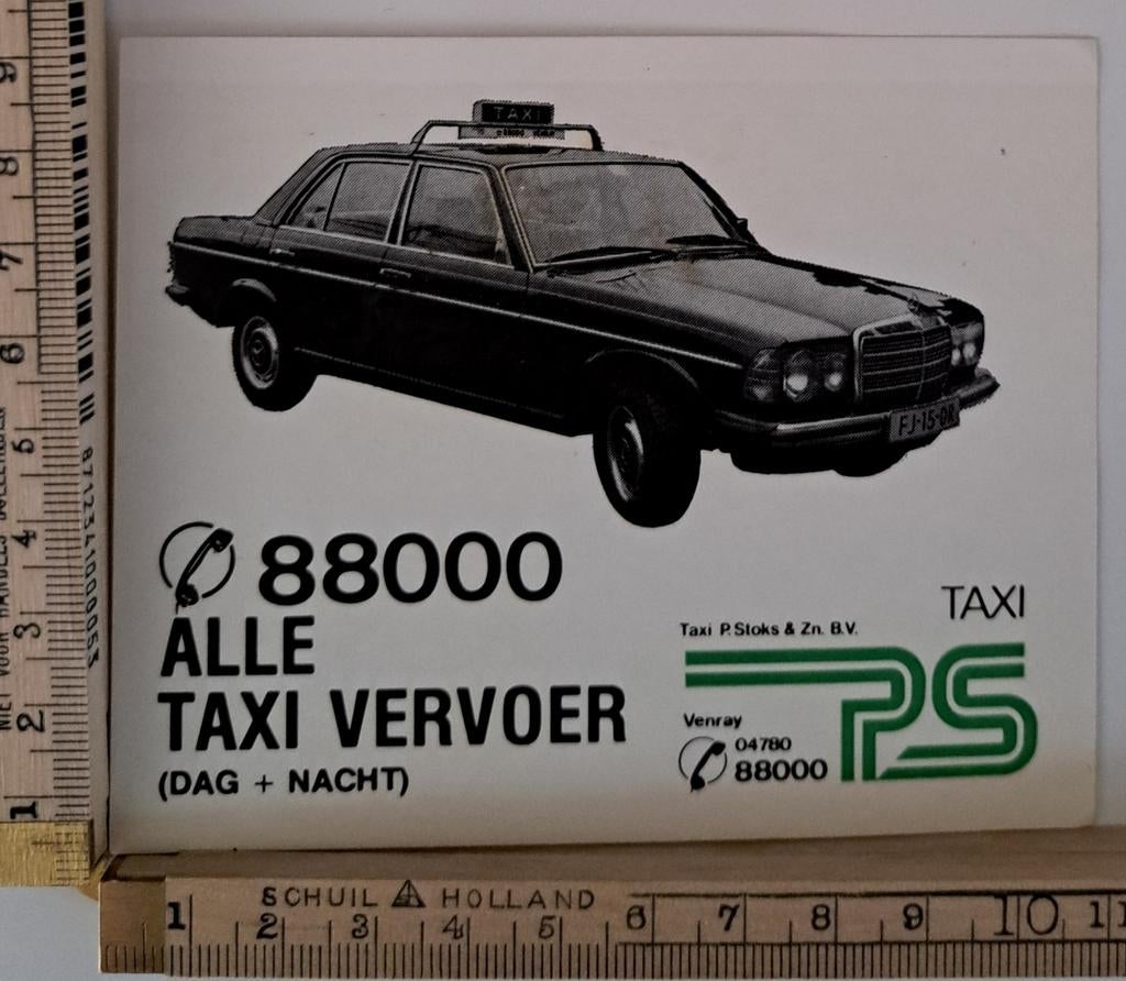 Vintage sticker Taxi Stoks Venray Mercedes, Verzamelen, Stickers, Ophalen of Verzenden, Zo goed als nieuw, Overige typen