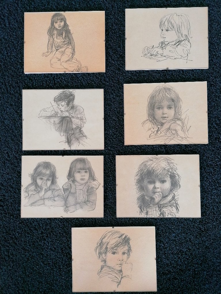 Ingelijste fraaie tekeningen van kinderen., Antiek en Kunst, Kunst | Tekeningen en Foto's, Verzenden, Tekening