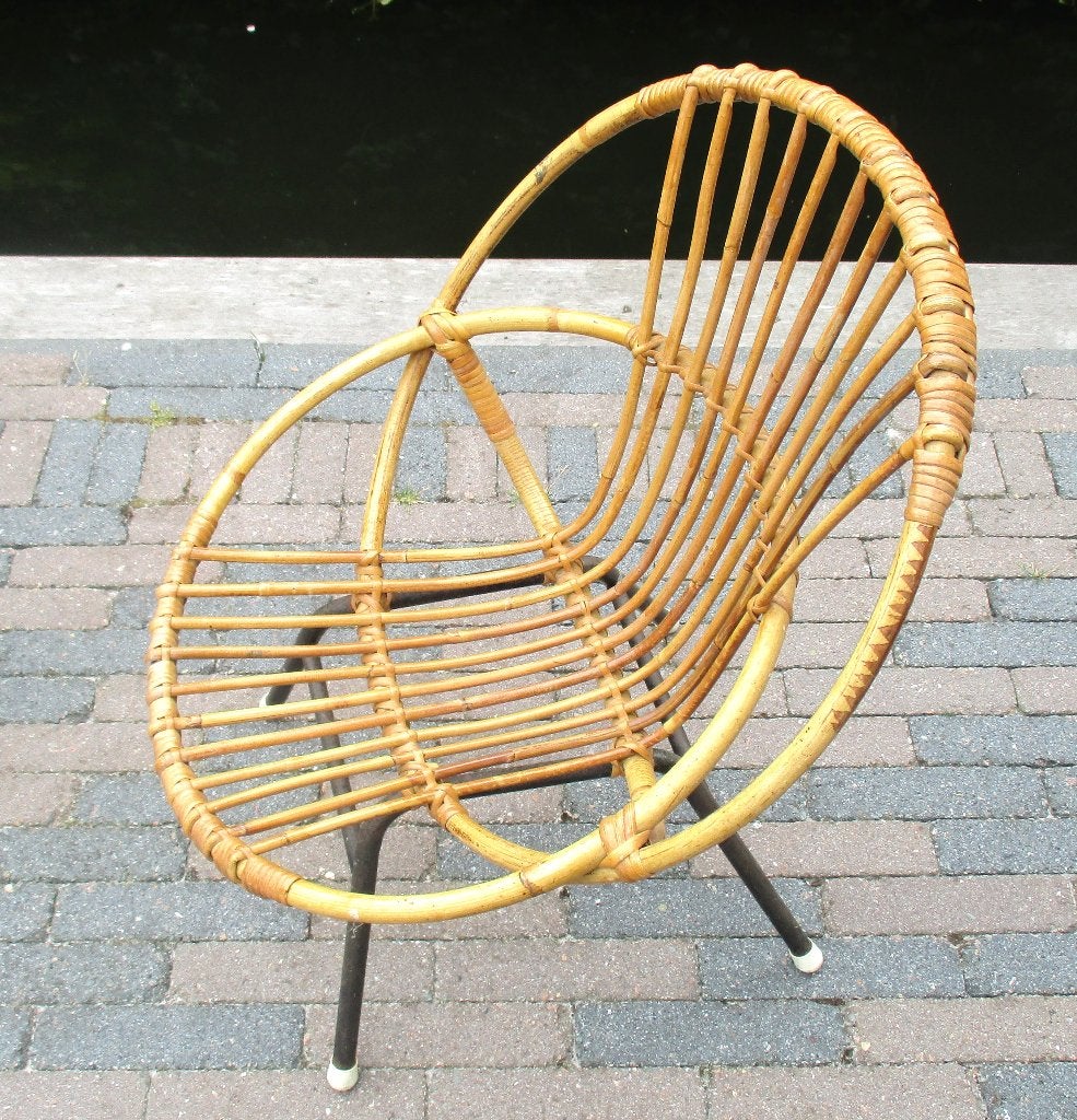 Rotan vintage kinderstoel jaren 70, Ophalen, Gebruikt, Bruin, Vijf, Zes of meer stoelen