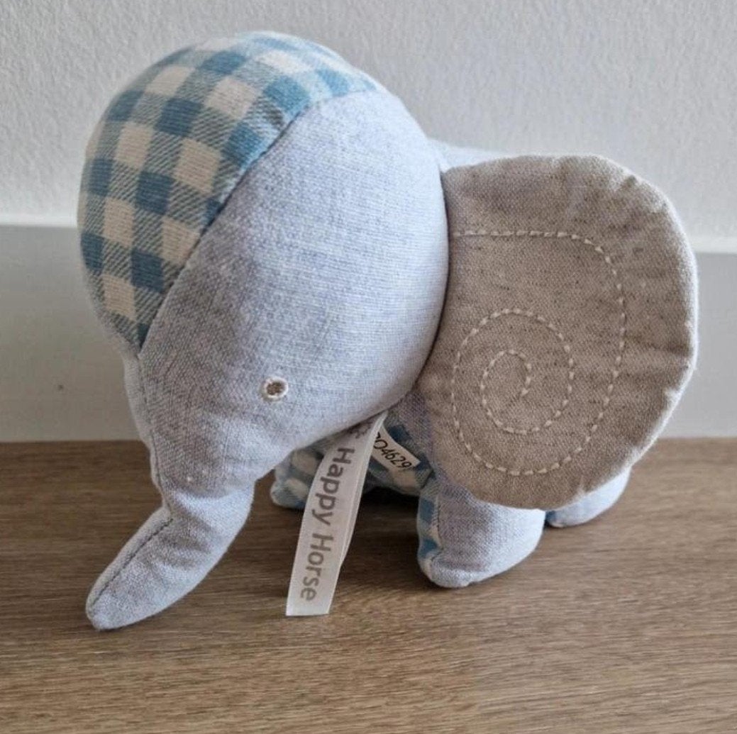 Knuffel olifant Happy Horse Energy ruit grijs blauw K7705, Ophalen of Verzenden, Zo goed als nieuw