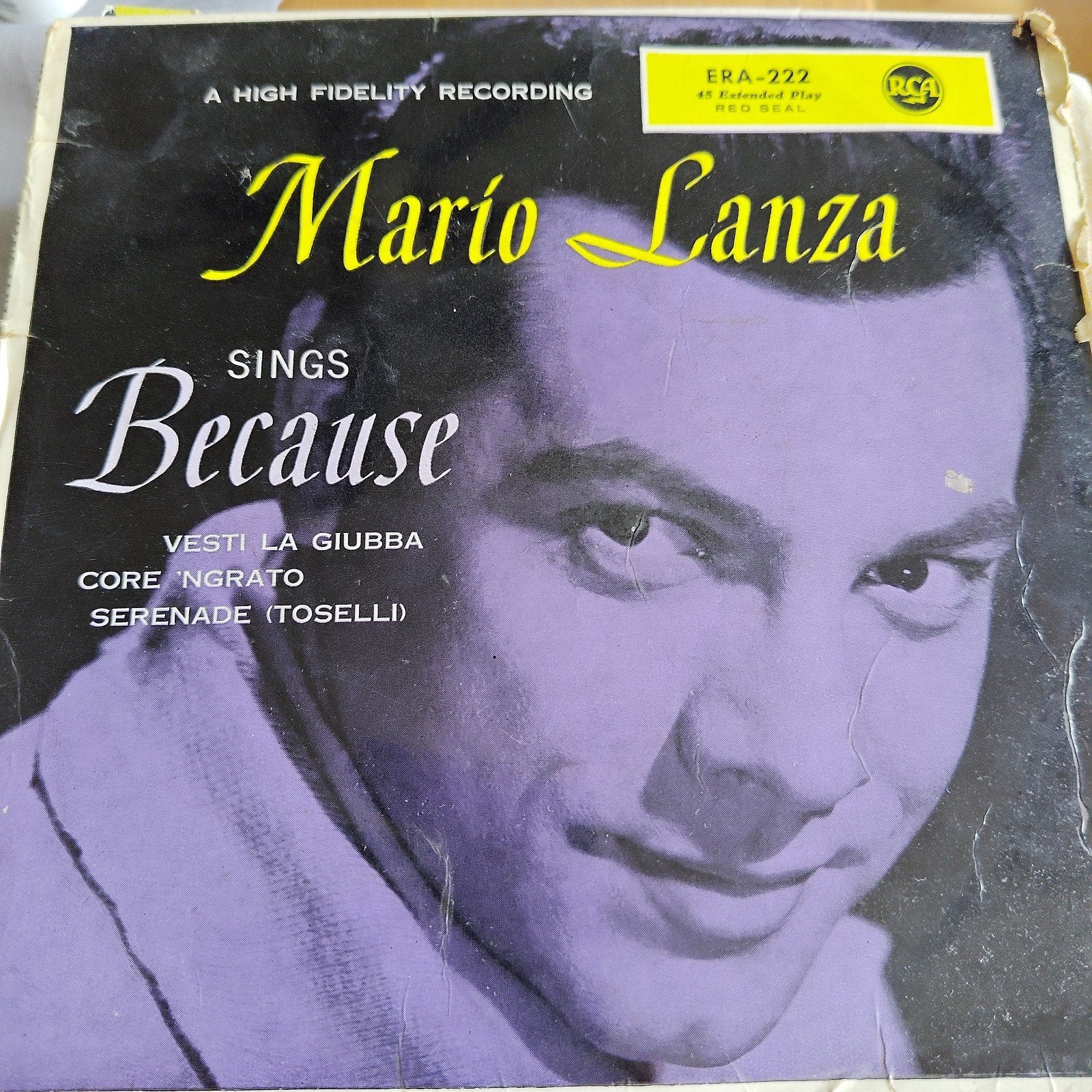 Mario Lanza Sings Because  Vintage EP RCA Red Seal, Gebruikt, 7 inch, Ophalen of Verzenden, EP