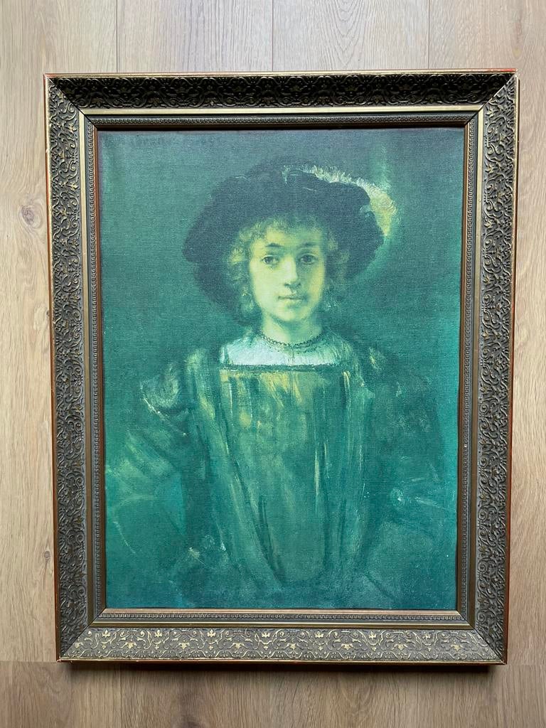 Prent op doek, Titus van Rijn, goudkleurige lijst, Antiek en Kunst, Ophalen