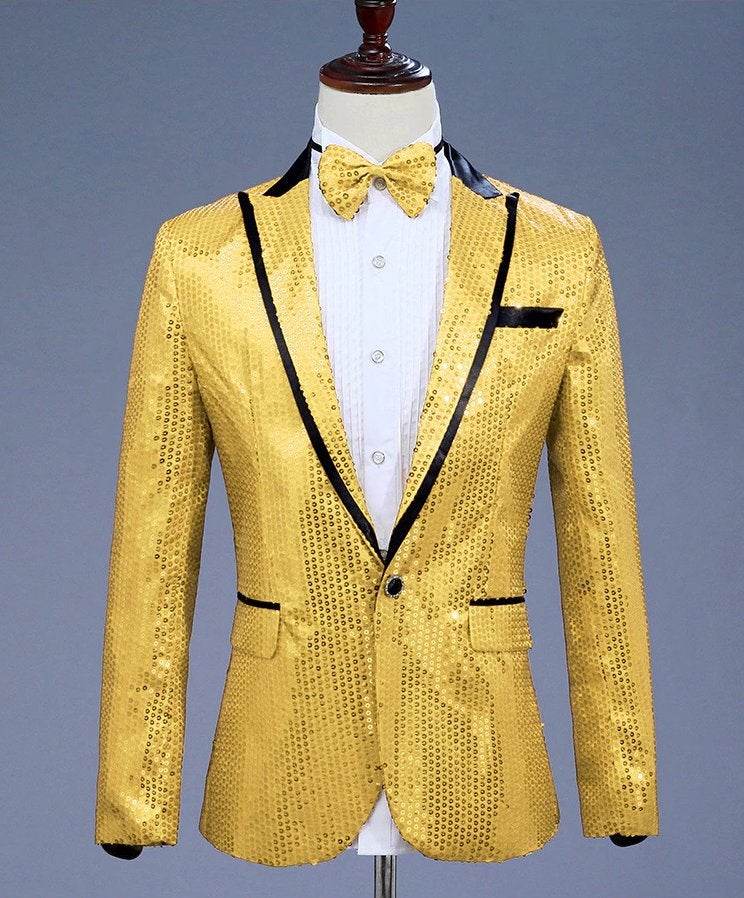 Heren goud paillet glitter colbert mannen gouden blazer jas, Verzenden, Nieuw, Overige maten, Goud
