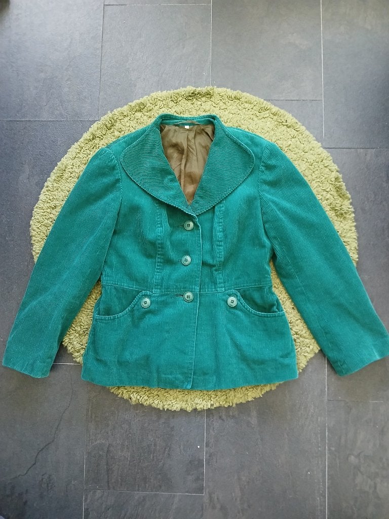 Vintage jaren 70 groen corduroy ribstof jasje, maat S-M, Kleding | Dames, Verzenden, Zo goed als nieuw, Vintage, Maat 36 (S)