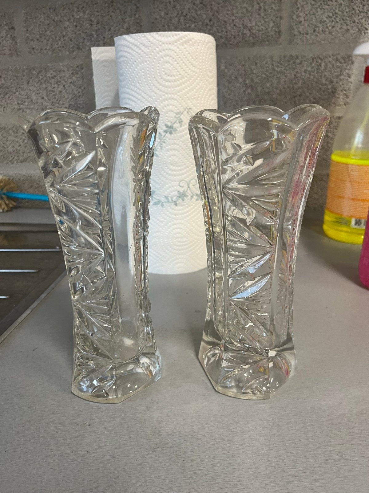 Set van 2 Vintage Glazen Vazen met Geometrisch Patroon, Antiek en Kunst, Ophalen of Verzenden
